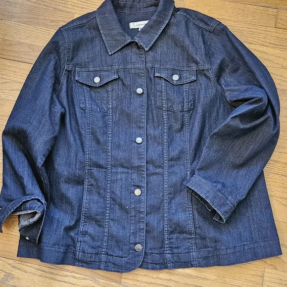 Croft & Barrow Casual Jean Jacket, Womens Plus 1X Dark Wash Denim - Picture 12 of 13